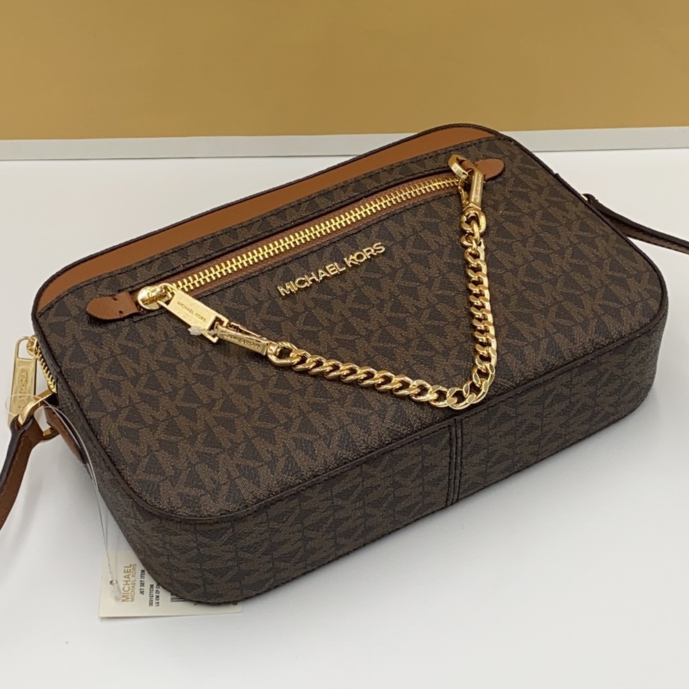 MICHAEL KORS LG EW ZP CHAIN XBODY BROWN SIGNATURE - Picture 14 of 16